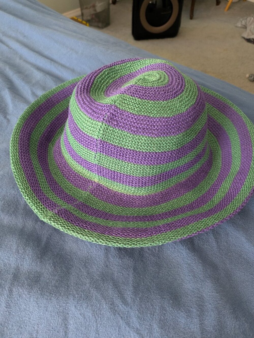 Mott Purple & Green stripe packable hat  - one size